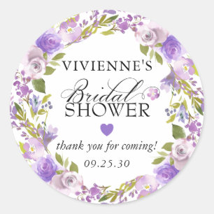 Adesivo Redondo Chá de panela Floral Purple Elegante Obrigado