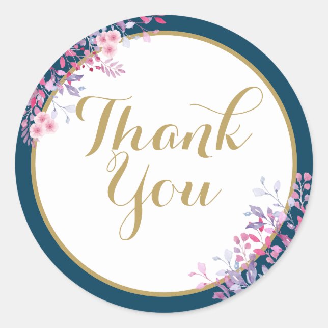 Adesivo Redondo Chá de panela Floral Rosa Meadow Obrigado (Frente)