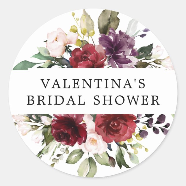 Adesivo Redondo Chá de panela Floral Vermelho Borgonha Envelope Se (Frente)