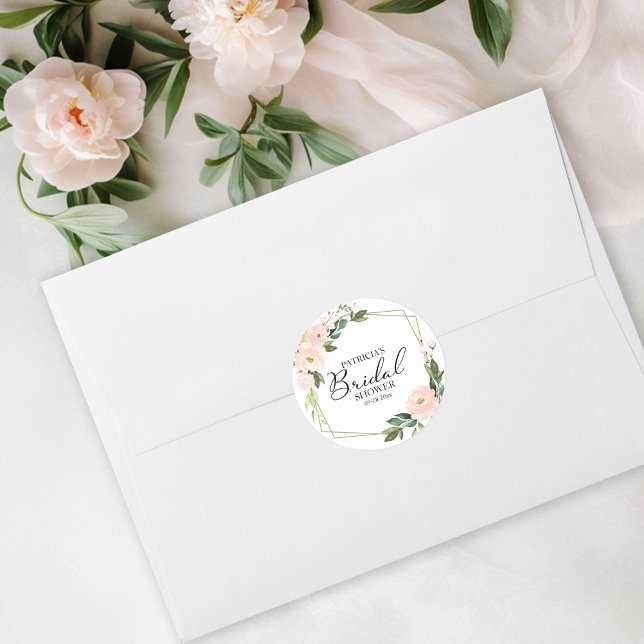 Adesivo Redondo Chá de panela Geométrico Dourado Floral, Rosa Blus (Criador carregado)