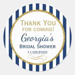 Adesivo Redondo Chá de panela marinho Azul Dourado Obrigado Etique