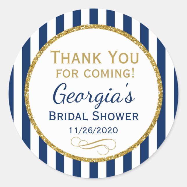 Adesivo Redondo Chá de panela marinho Azul Dourado Obrigado Etique (Frente)