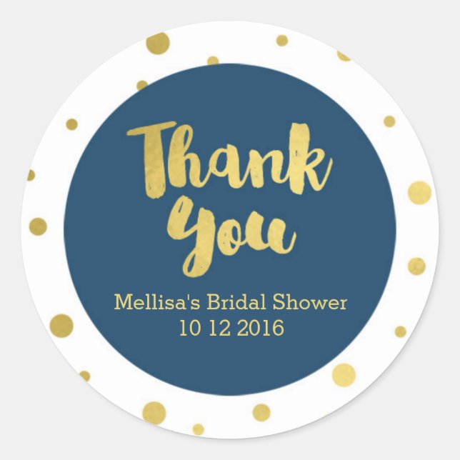 Adesivo Redondo Chá de panela marinho Azul Dourado Obrigado Etique (Frente)