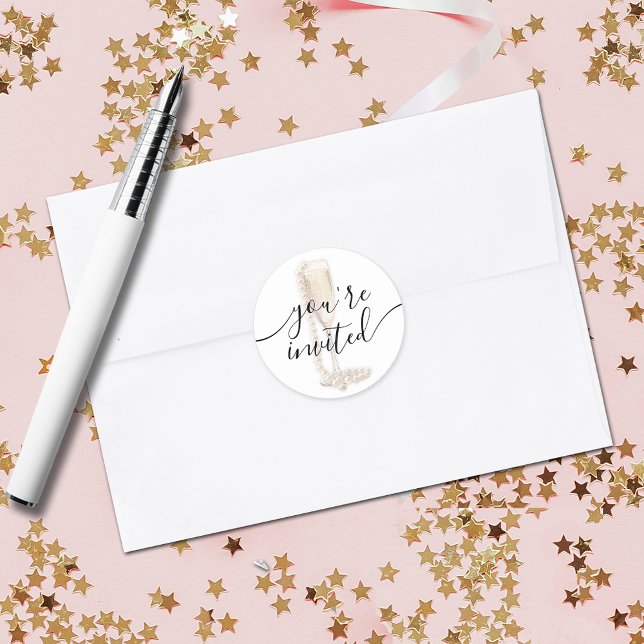 Adesivo Redondo Chá de panela Pérolas e Prosecco (Pearls & Prosecco bridal shower envelope seal stickers)