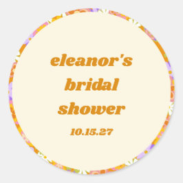 Adesivo Redondo Chá de panela Personalizado Floral Roxo Laranja Re