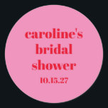 Adesivo Redondo Chá de panela Personalizado Vermelho Moderno Verme<br><div class="desc">Vinheta redonda simples Chá de panela personalizada clássico,  cor-de-rosa-claro e vermelho-moderno,  de entretenimento brilhante</div>