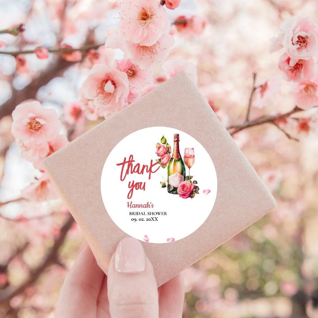 Adesivo Redondo Chá de panela Petals e Prosecco Obrigado (Criador carregado)