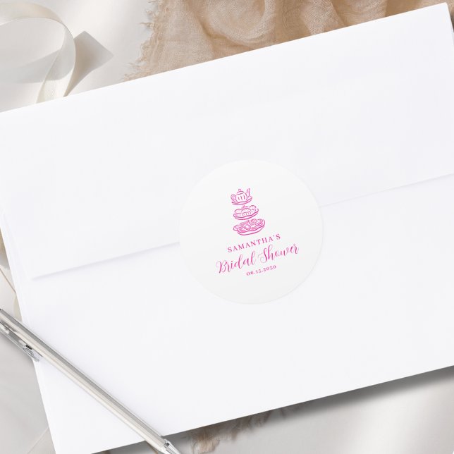 Adesivo Redondo Chá de panela rosa desenhado à mão moderna (Criador carregado)