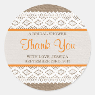 Adesivo Redondo Chá de panela Rustic Burlap & Vintage White Lace