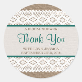 Adesivo Redondo Chá de panela Rustic Burlap & Vintage White Lace