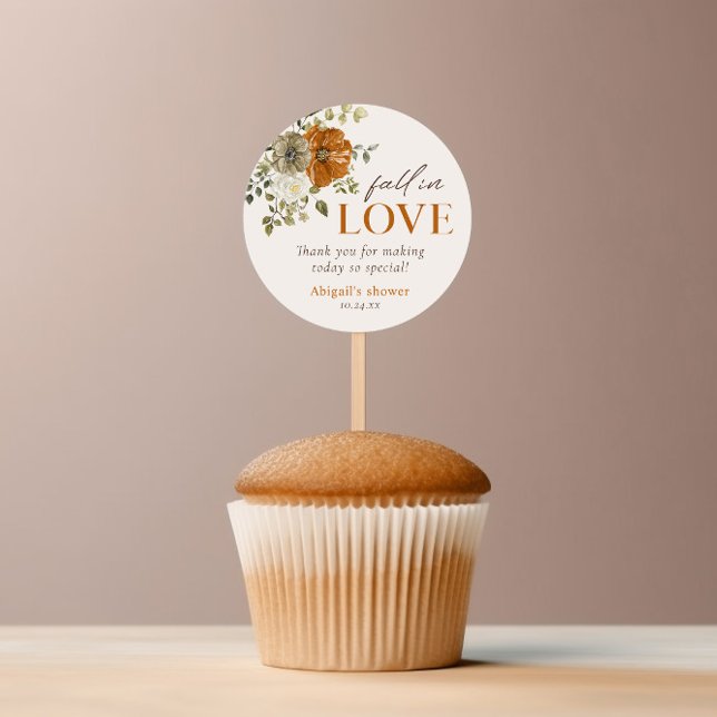 Adesivo Redondo Chá de panela Rustic Fall Flowers Obrigado (Rustic fall Flowers Bridal Shower Thank You Round Sticker cake topper)