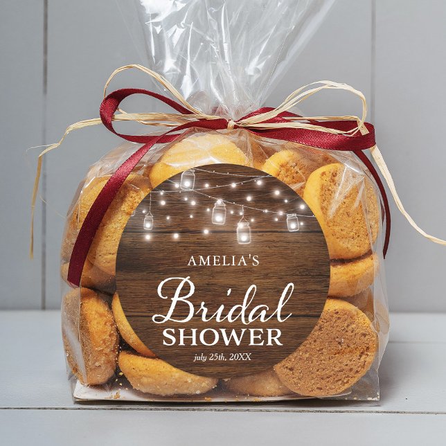 Adesivo Redondo Chá de panela Rustic Wood Mason Jars and Lights (Criador carregado)