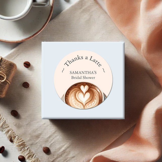 Adesivo Redondo Chá de panela Stickers Obrigado a Latte Heart (Coffee theme bridal shower favor stickers read thanks a latte your personalized. by Do Tell A Belle)
