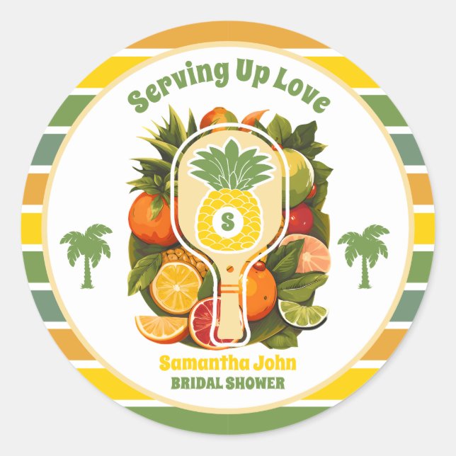 Adesivo Redondo Chá de Panela Tropical Retrô de Abacaxi de Pickleb (Frente)