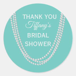 Adesivo Redondo Chá de panela Turquesa e Pérolas Muito Obrigado