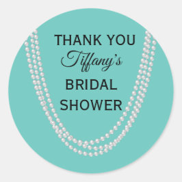 Adesivo Redondo Chá de panela Turquesa e Pérolas Obrigado