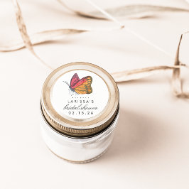 Adesivo Redondo Chá de panela Vermelho da Borboleta de Aquarela