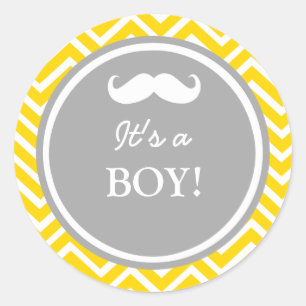 Adesivo Redondo Chá do bebê Cevron Mustache