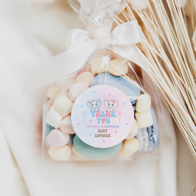 Adesivo Redondo Chá dos gêmeos elefantes Obrigado (Criador carregado)