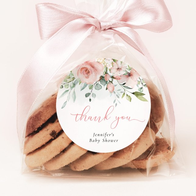 Adesivo Redondo Chá floral cor-de-rosa, eucalipto, menina obrigado (Criador carregado)