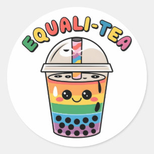 Adesivo Redondo Chá Igualitário Engraçado LGBTQ Bubble Tea Mês do