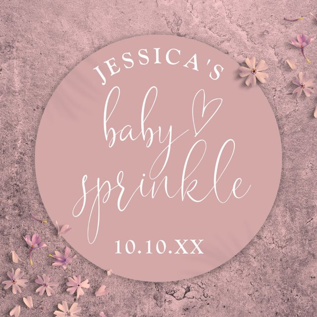 Adesivo Redondo Chá Pink Rosa Dusty Sprinkle Favor do  (Dusty Rose Pink Baby Sprinkle Shower Favor Classic Round Sticker)