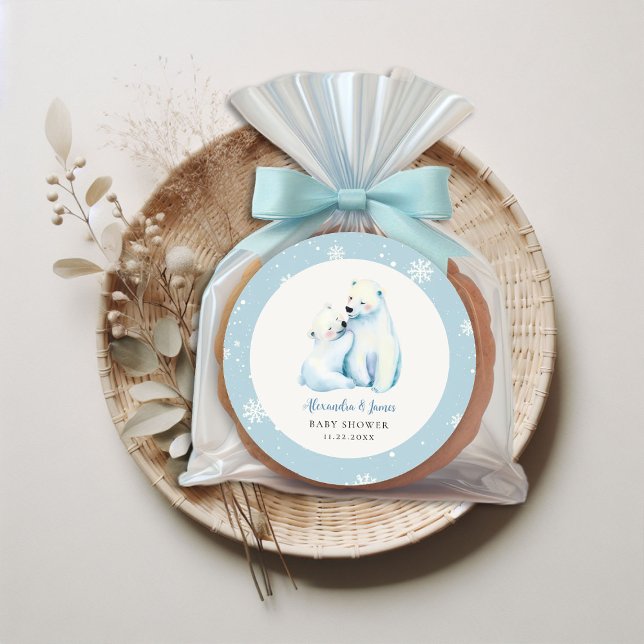 Adesivo Redondo Chá Polar Bear Cub (winter boy baby shower bearly wait polar bear mama cub watercolor cute adorable love sticker)