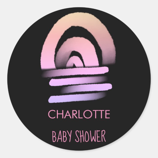 Adesivo Redondo Chá Rosa Boho Rainbow Baby Girl (Frente)