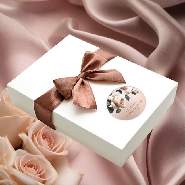 Adesivo Redondo Chá Rosa Encontro de Noiva  (Bridal Shower Classic Round Sticker)