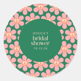 Adesivo Redondo Chá Rosa Hipopótamo - Sinal de Paz Flor Verde Rosa