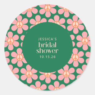 Adesivo Redondo Chá Rosa Hipopótamo - Sinal de Paz Flor Verde Rosa