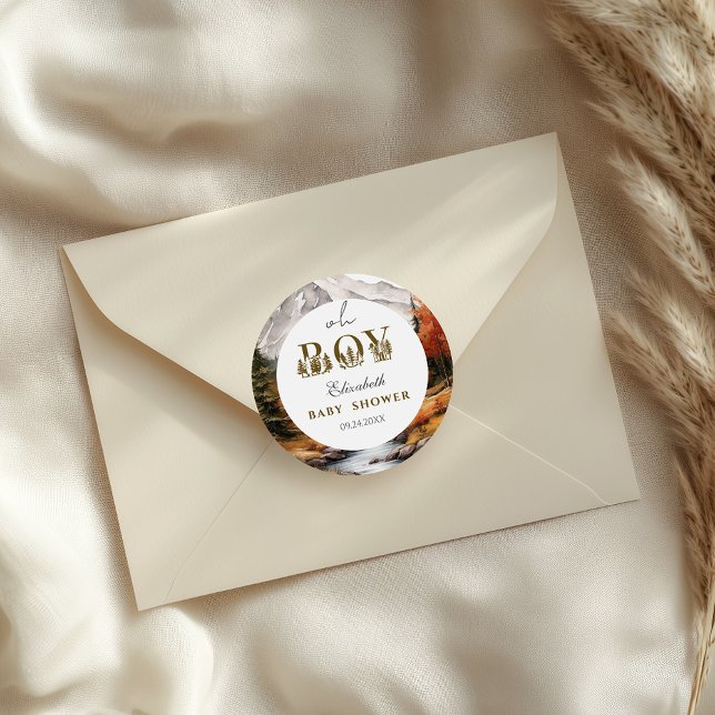 Adesivo Redondo Chá Russo Dourado do Bebê-Menino da Floresta (Criador carregado)