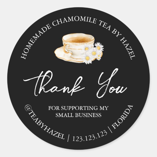Adesivo Redondo Chá Simples de Camomile Homemade Obrigado Rótulo (Frente)