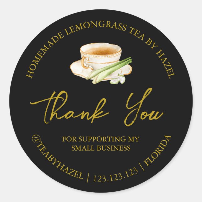 Adesivo Redondo Chá Simples De Lã-Limão. Obrigado Rótulo (Frente)