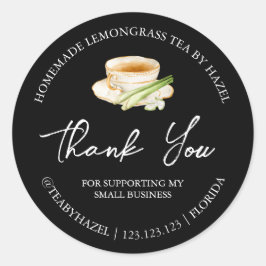 Adesivo Redondo Chá Simples De Lã-Limão. Obrigado Rótulo