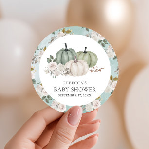 Adesivo Redondo Chá Verde Abóbora Floral Outono Baby Shower