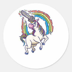 Adesivo Redondo Chainsaws unicorn vem ao matar presente T-Shirt