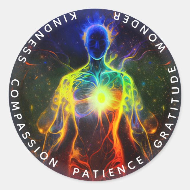 Adesivo Redondo Chakras | Auras Humanas | Calor de energia (Frente)