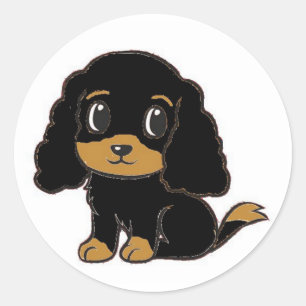 Adesivo Redondo chalé inglês spaniel black and tan cartoon