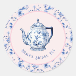 Adesivo Redondo Chaleira de Chinoiserie Rosa e Azul | Bridal Tea