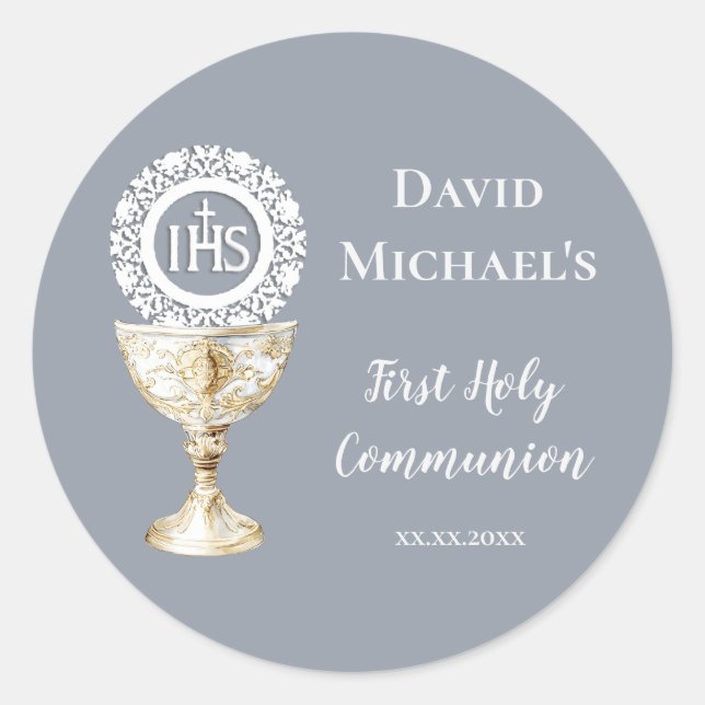 Adesivo Redondo Chalice Host First Communion blue background (Frente)