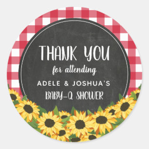 Adesivo Redondo Chalk Gingham Sunflower Baby-Q Chá Obrigado