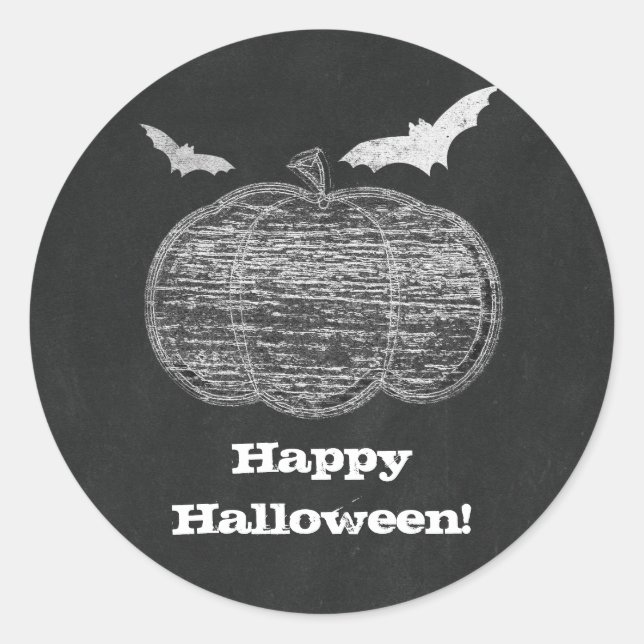 Adesivo Redondo Chalk Pumpkin Chalkboard Halloween Party Favor (Frente)