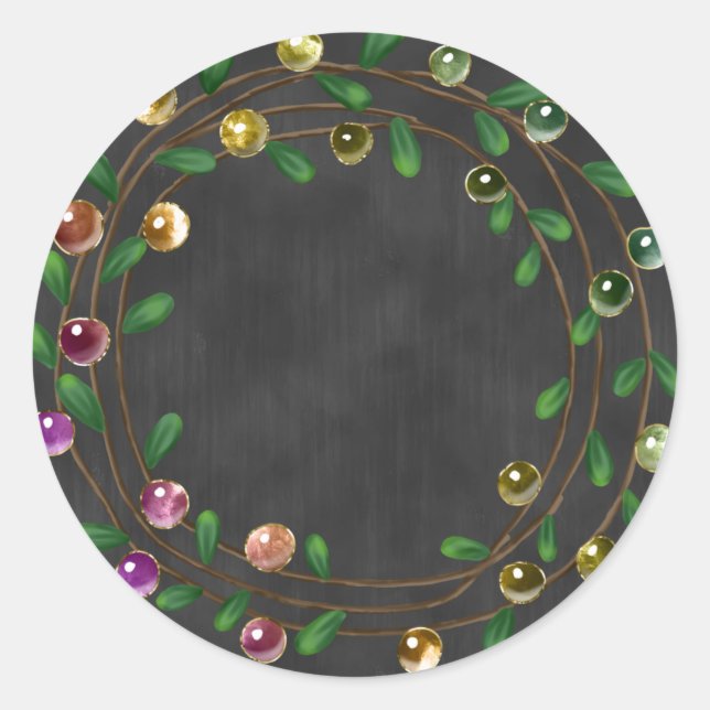 Adesivo Redondo Chalkboard Berry Wreath Sticker (Frente)