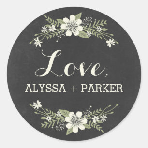 Adesivo Redondo Chalkboard Blooms Favor Sticker