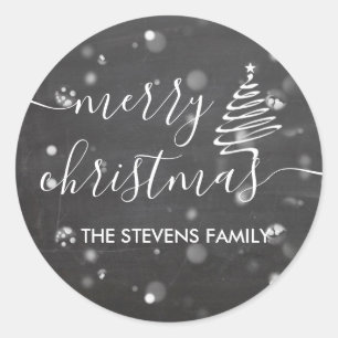 Adesivo Redondo Chalkboard bokeh árvore de Natal guião Natal