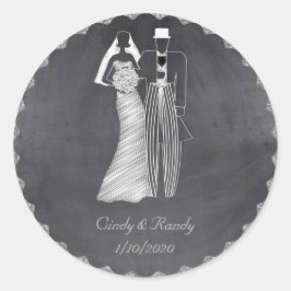 Adesivo Redondo Chalkboard Bride e Groom Wedding Sticker