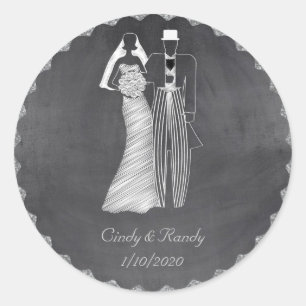Adesivo Redondo Chalkboard Bride e Groom Wedding Sticker