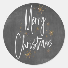 Adesivo Redondo Chalkboard e Faux Dourado Glitter Feliz Natal