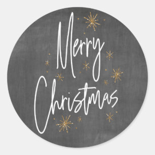 Adesivo Redondo Chalkboard e Faux Dourado Glitter Feliz Natal